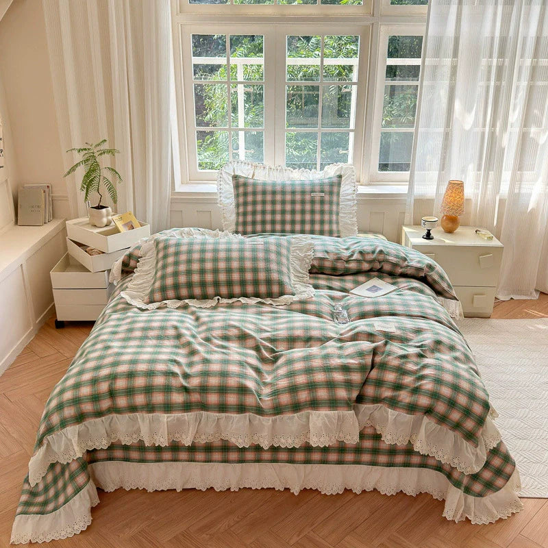 Washed Cotton Plaid Duvet Cover – Ruffled Lace