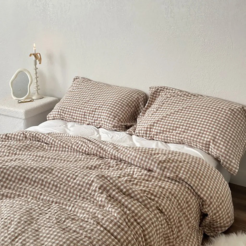 Cotton Small Gingham Duvet Cover - Beige