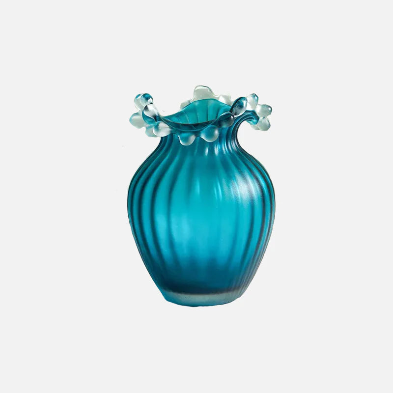 Wave Ripple Glass Vase Blue Large