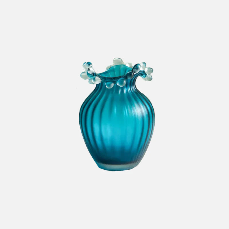 Wave Ripple Glass Vase Blue Medium