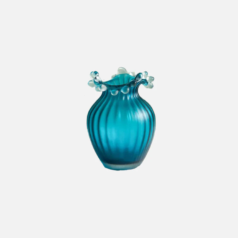 Wave Ripple Glass Vase Blue Small