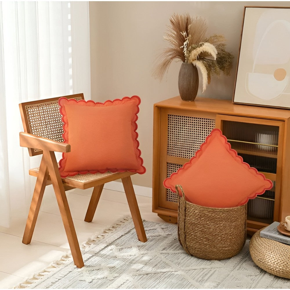 Wave Edge Cotton Cushion Cover Terracotta Glow