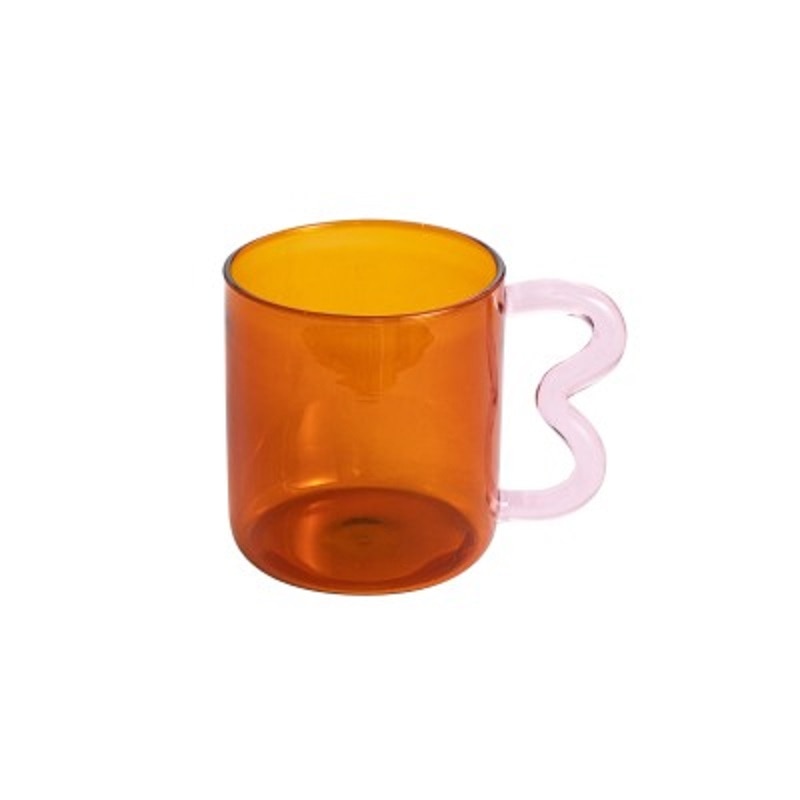 Wavy Handle Glass Mugs Brown Pink