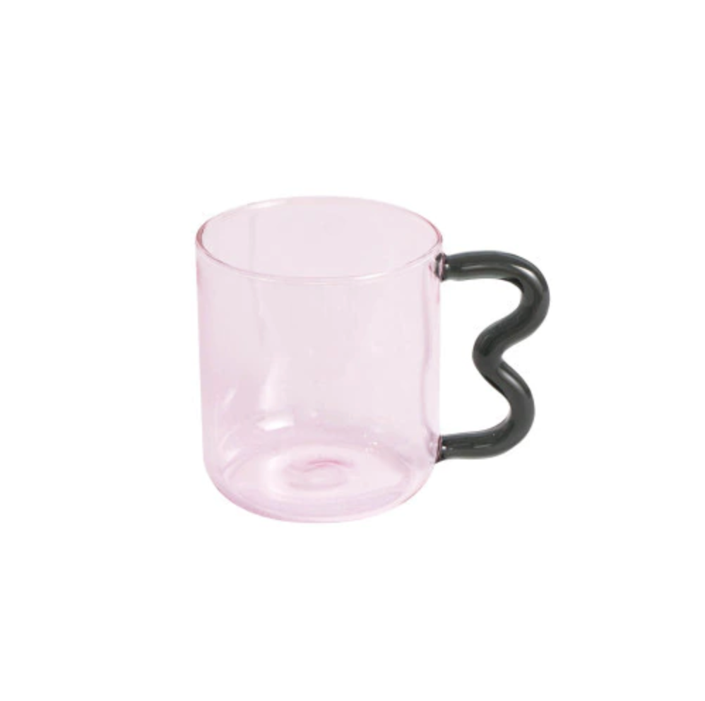 Wavy Handle Glass Mugs Pink Grey