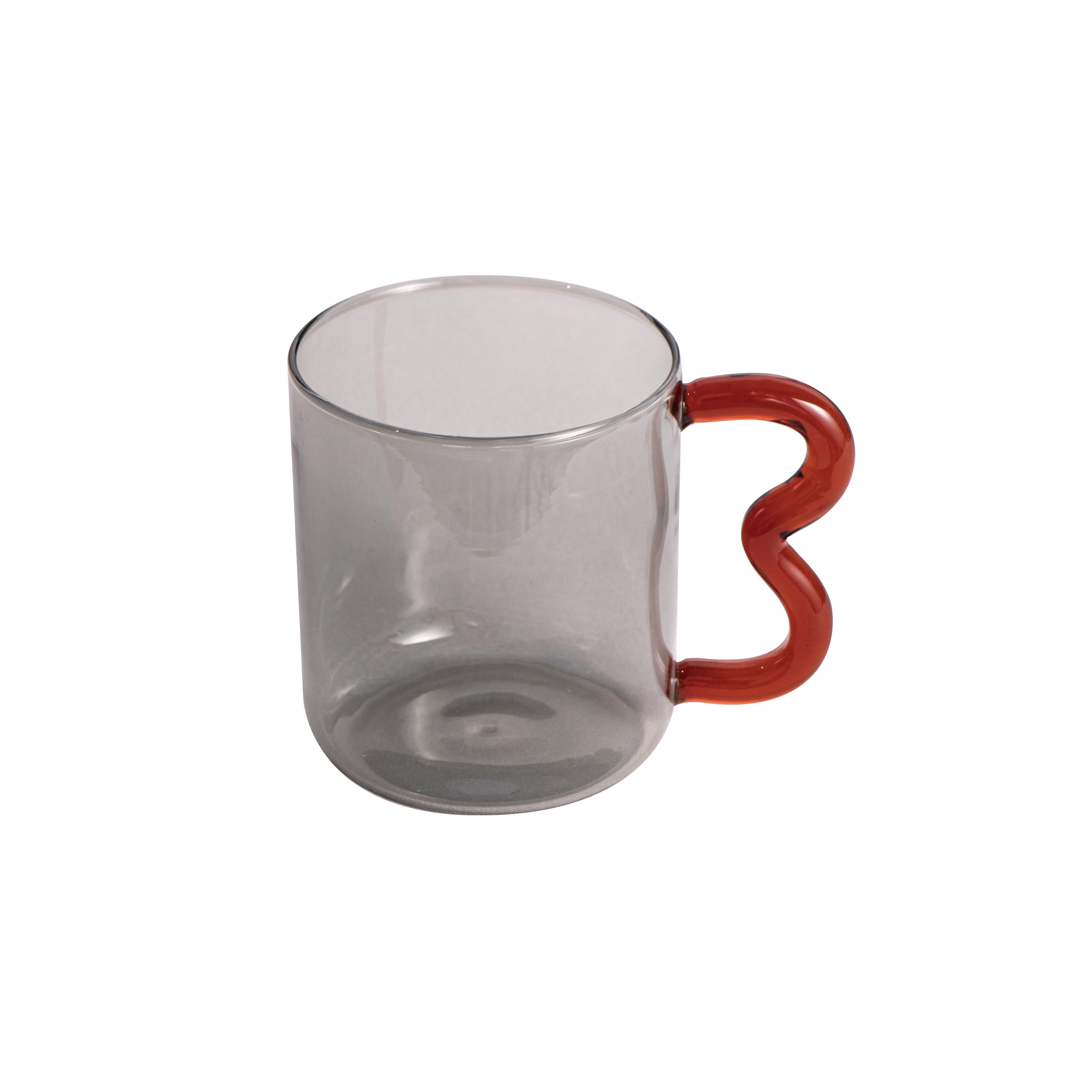 Wavy Handle Glass Mugs Gray Brown