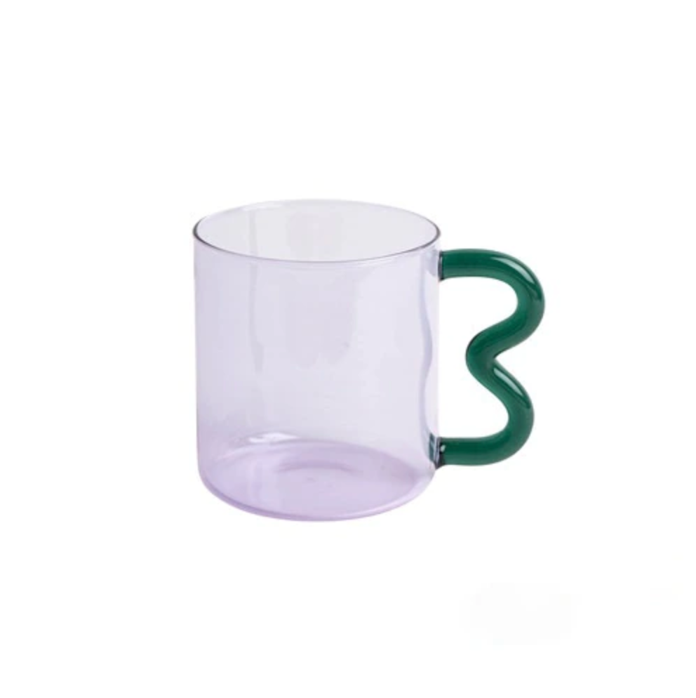Wavy Handle Glass Mugs Lilac Teal