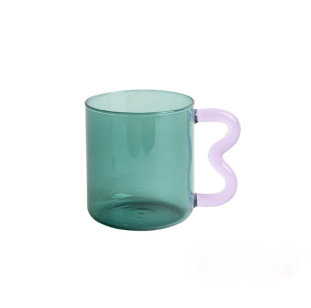 Wavy Handle Glass Mugs Teal Lilac