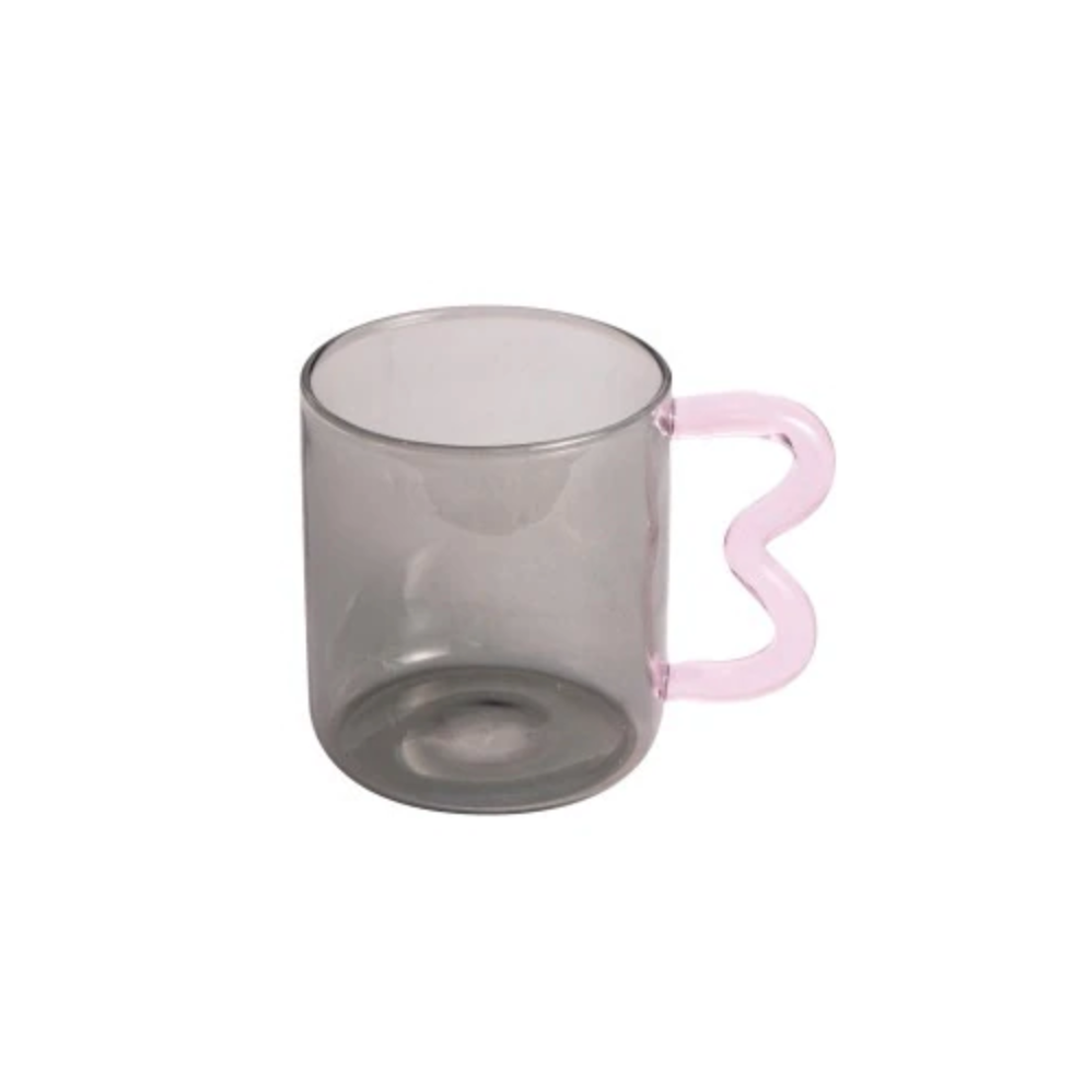Wavy Handle Glass Mugs Gray Pink