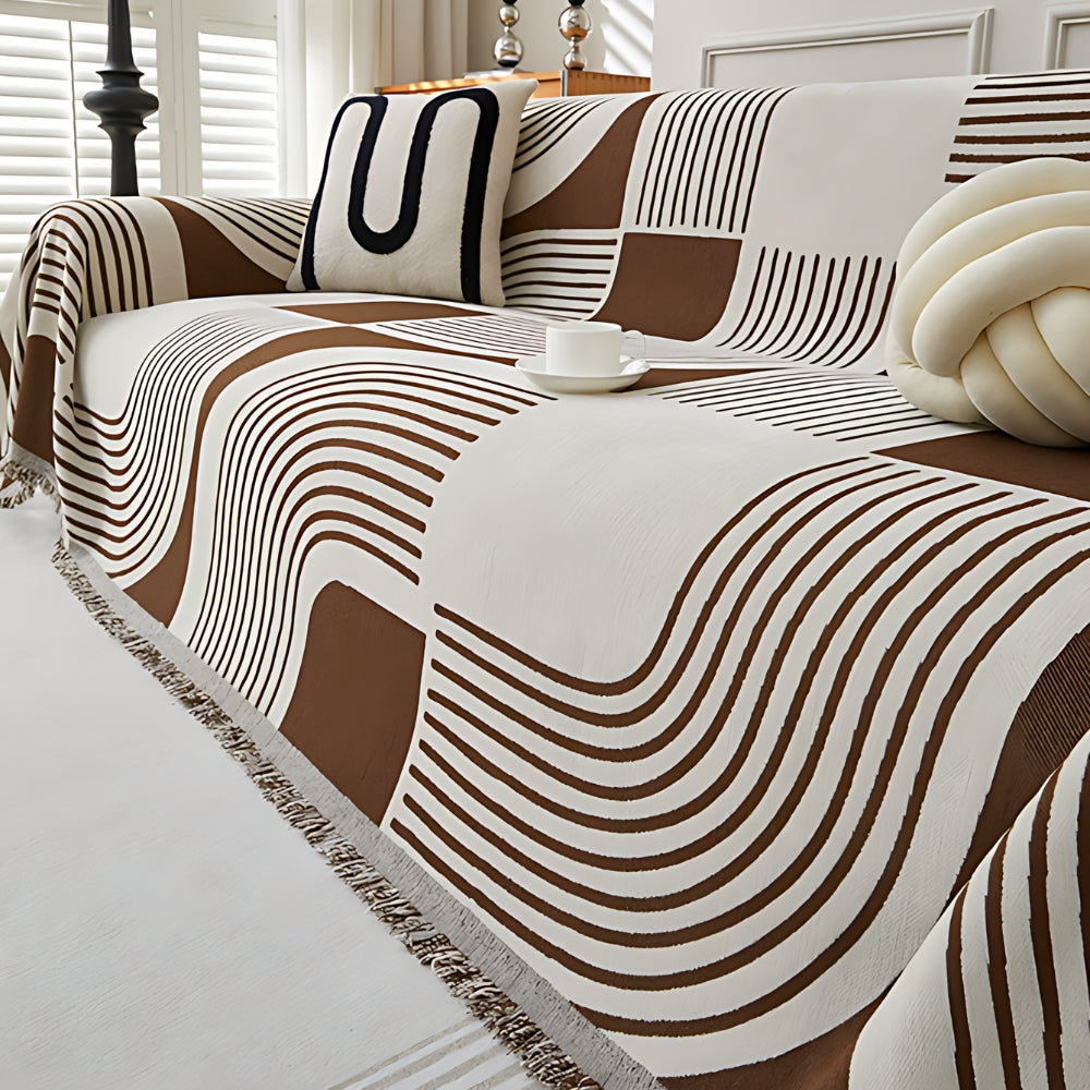 Wavy Stripe Boho Sofa Cover Brown Arches