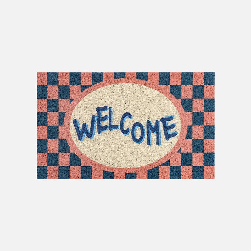 Welcome Doormat Pink Navy