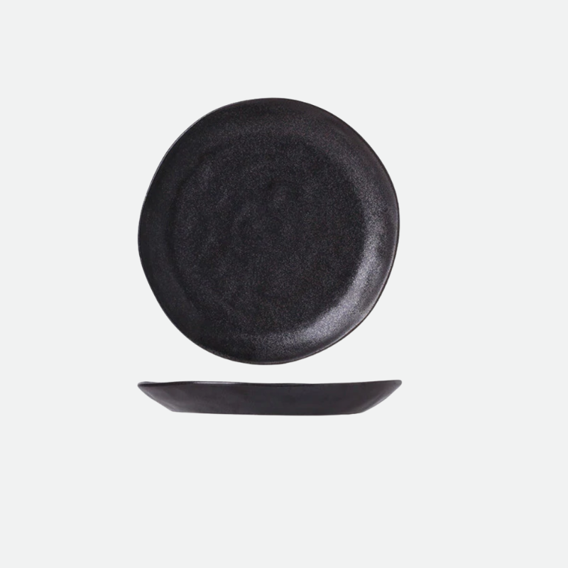 Welding Handmade Ceramic Porcelain Dinnerware Large Round Plate Black