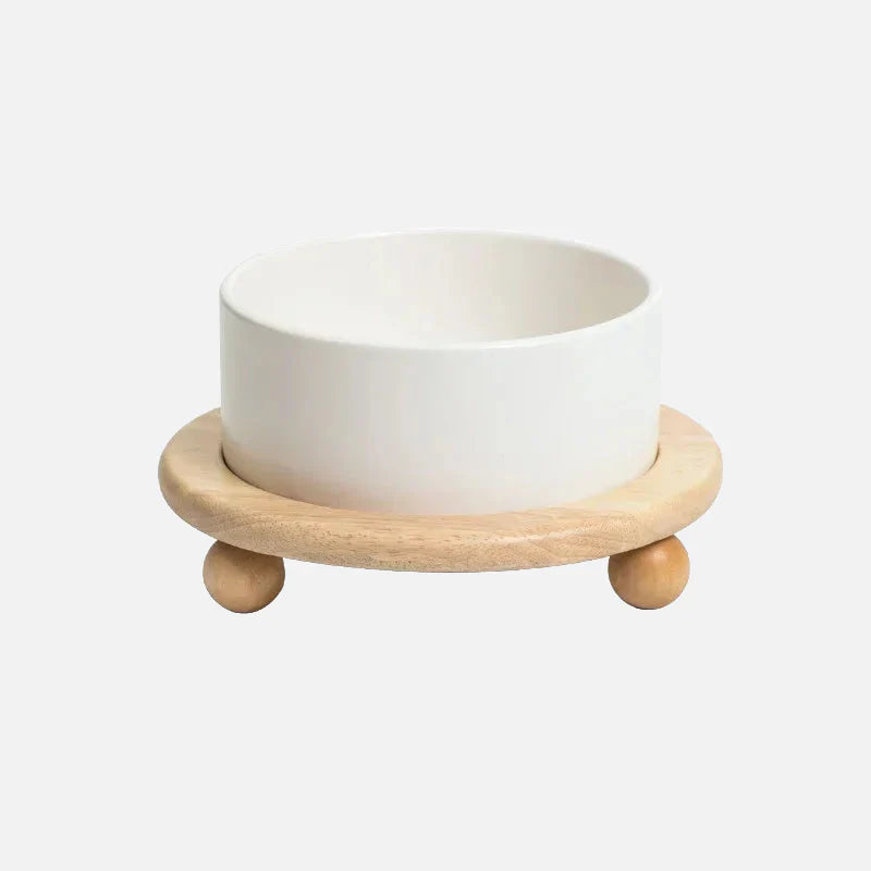 Whisker Wood Pet Feeding Bowl White Single with Stand