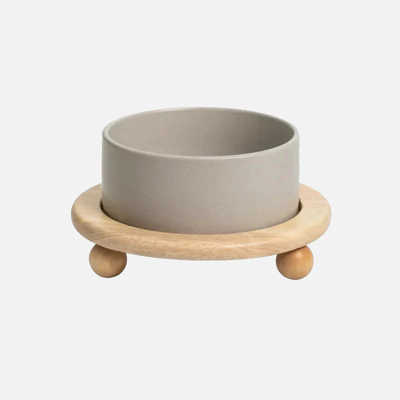Whisker Wood Pet Feeding Bowl Gray Single with Stand
