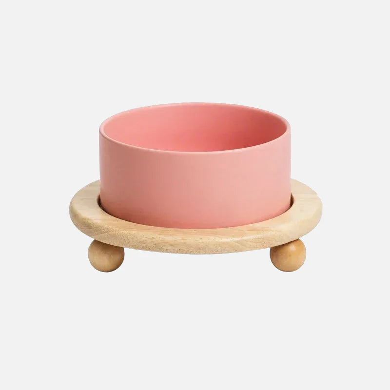 Whisker Wood Pet Feeding Bowl Pink Single with Stand