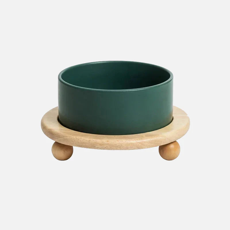 Whisker Wood Pet Feeding Bowl Green Single with Stand