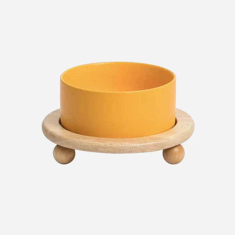Whisker Wood Pet Feeding Bowl Yellow Single with Stand