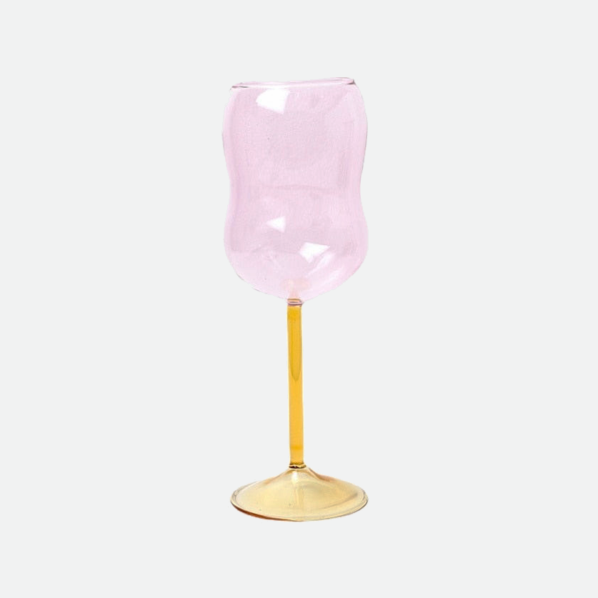 Wiggly Wine Glass Cups Pink Yellow