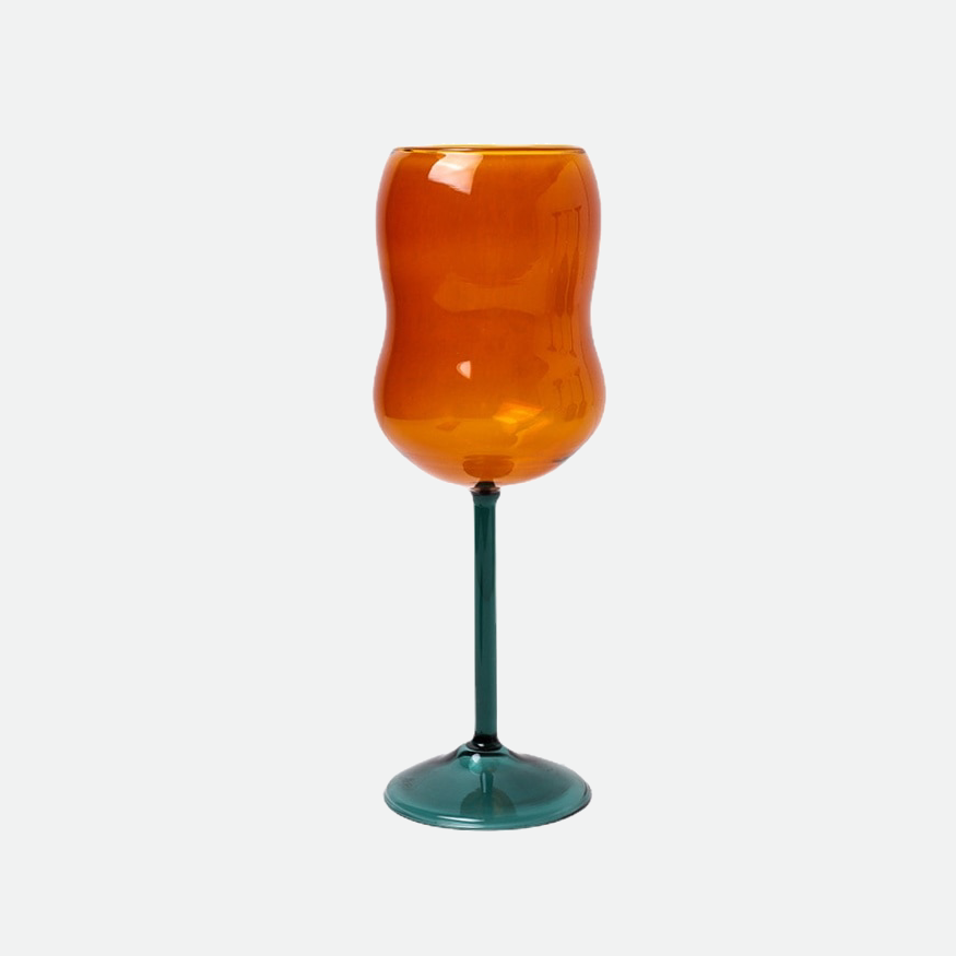 Wiggly Wine Glass Cups Amber Teal
