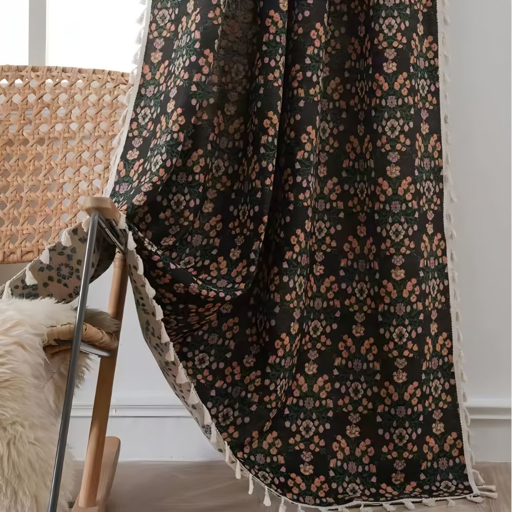 Wildflower Weave Tassel Curtain Ebony Bloom