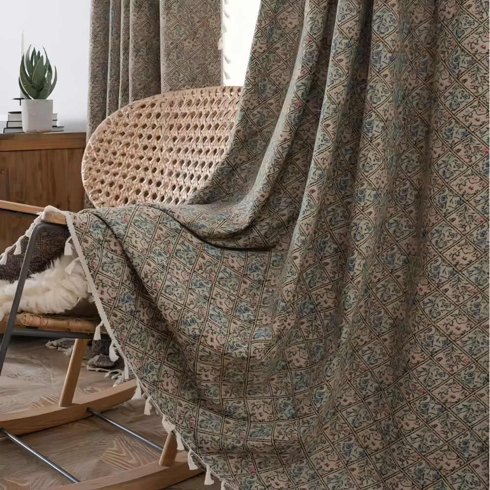 Wildflower Weave Tassel Curtain Olive Bloom