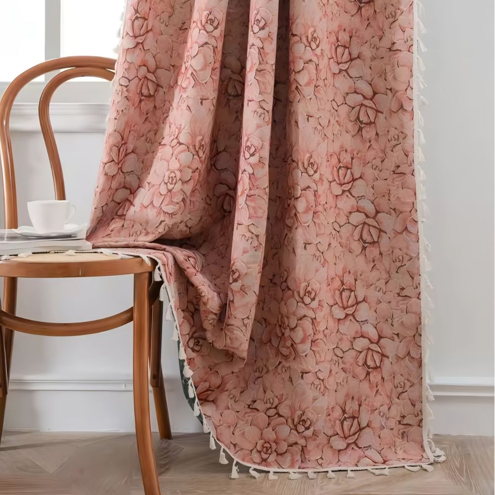 Wildflower Weave Tassel Curtain Blush Bloom