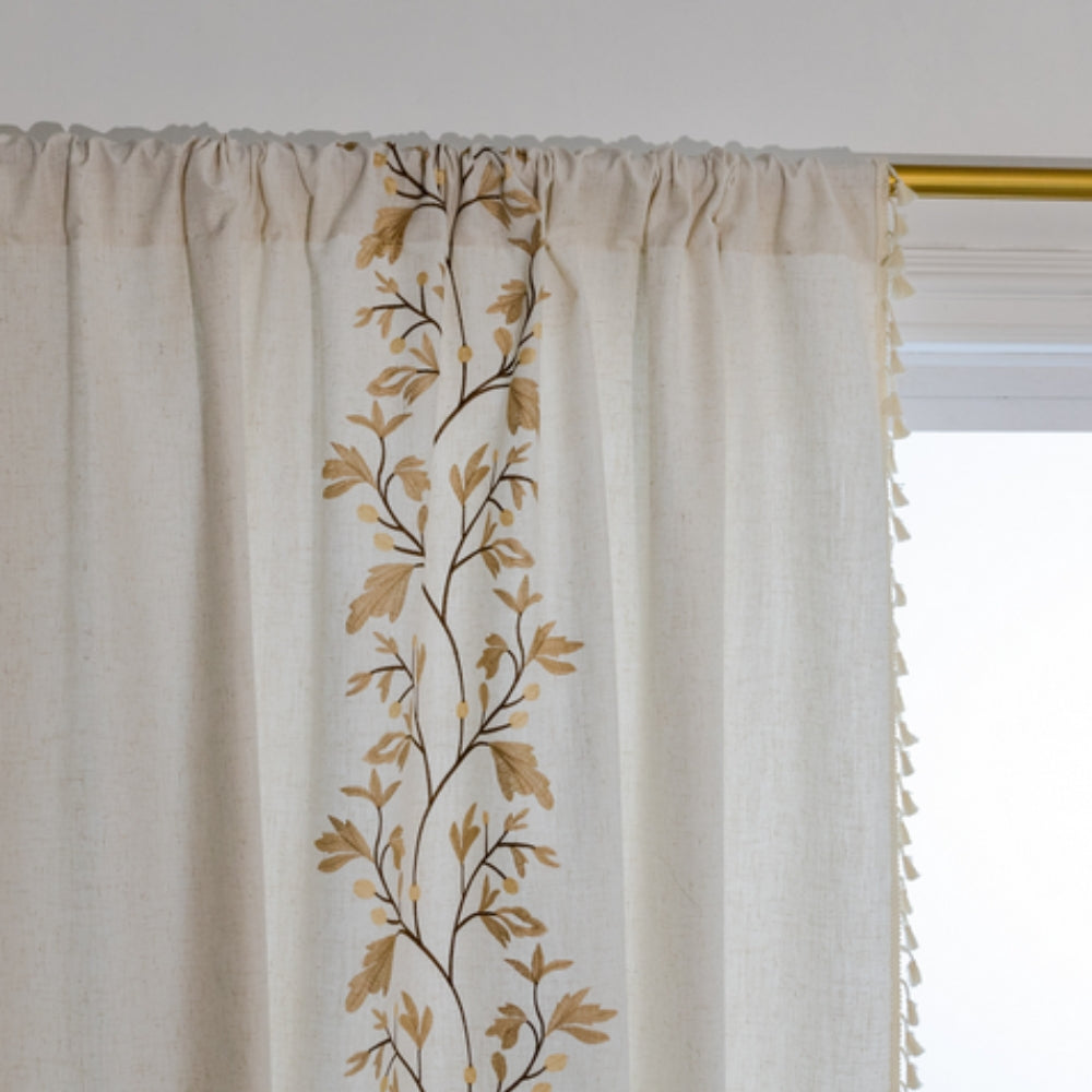 Willow Floral Elegance Tassel Curtain Meadow Beige