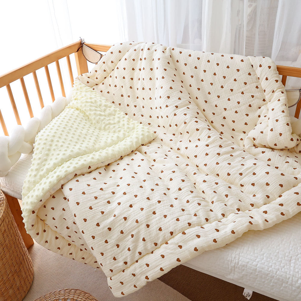 Winter Baby Quilt – Cotton Gauze & Minky Dot Fleece Heart