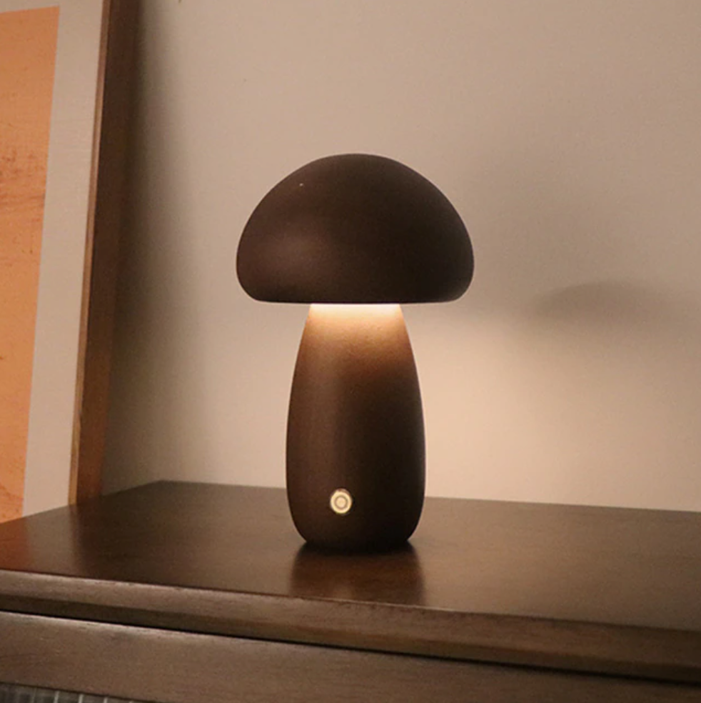 In the Woods Mushroom Cordless Table Lamp Shroom Tall Dark Wood