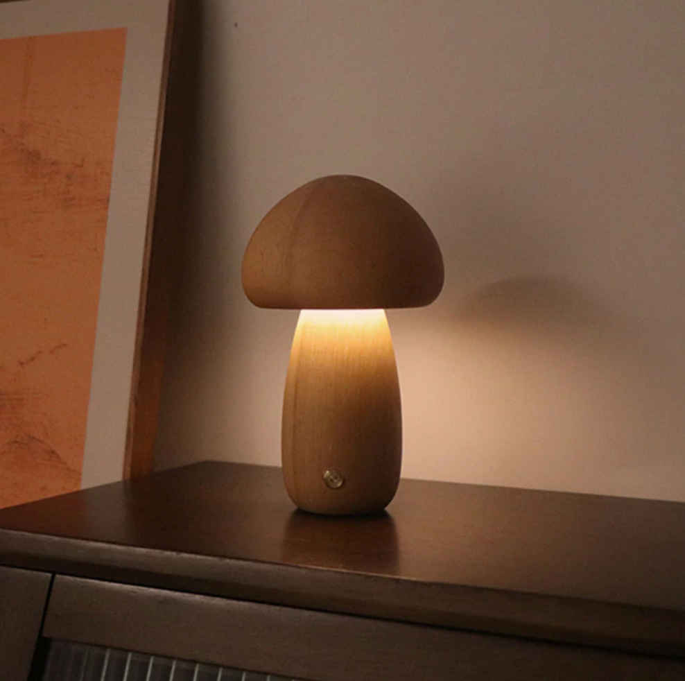 In the Woods Mushroom Cordless Table Lamp Shroom Tall Natural Wood