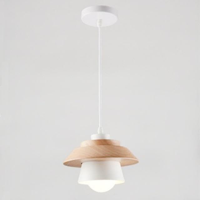 Wood and Metal Layered LED Pendant White