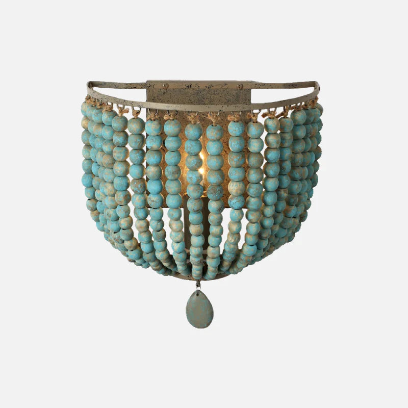 Wooden Bead Cascade Wall Lamp Blue Single