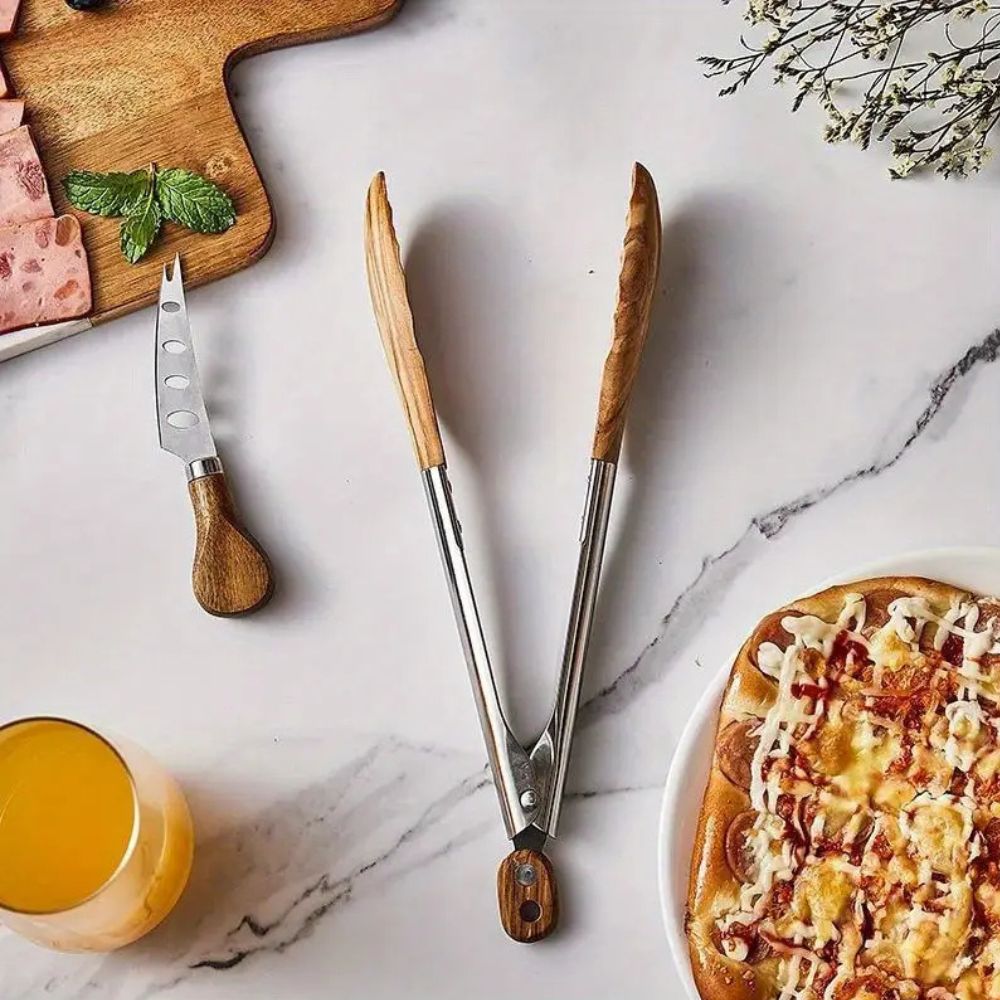 Oakforge Wood Handle Kitchen Tongs - Set of 2