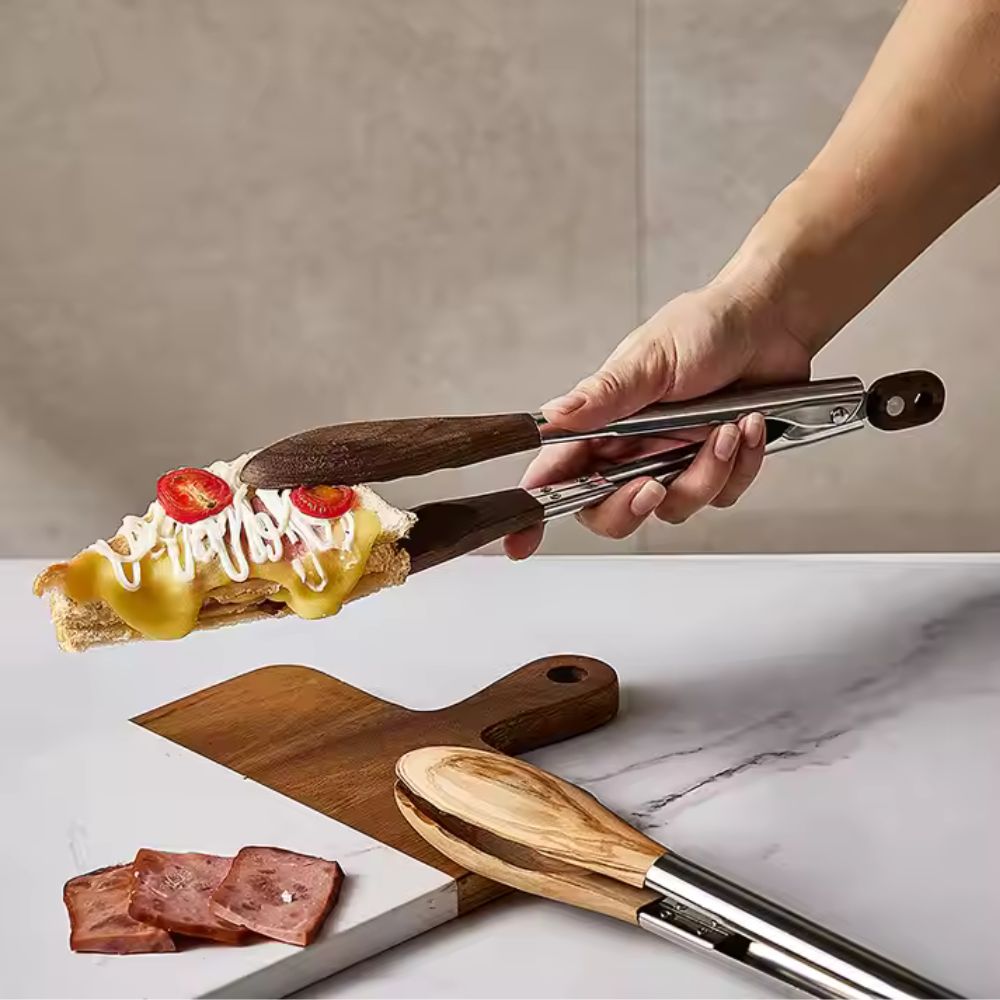 Oakforge Wood Handle Kitchen Tongs - Set of 2