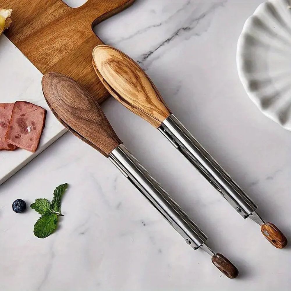 Oakforge Wood Handle Kitchen Tongs - Set of 2