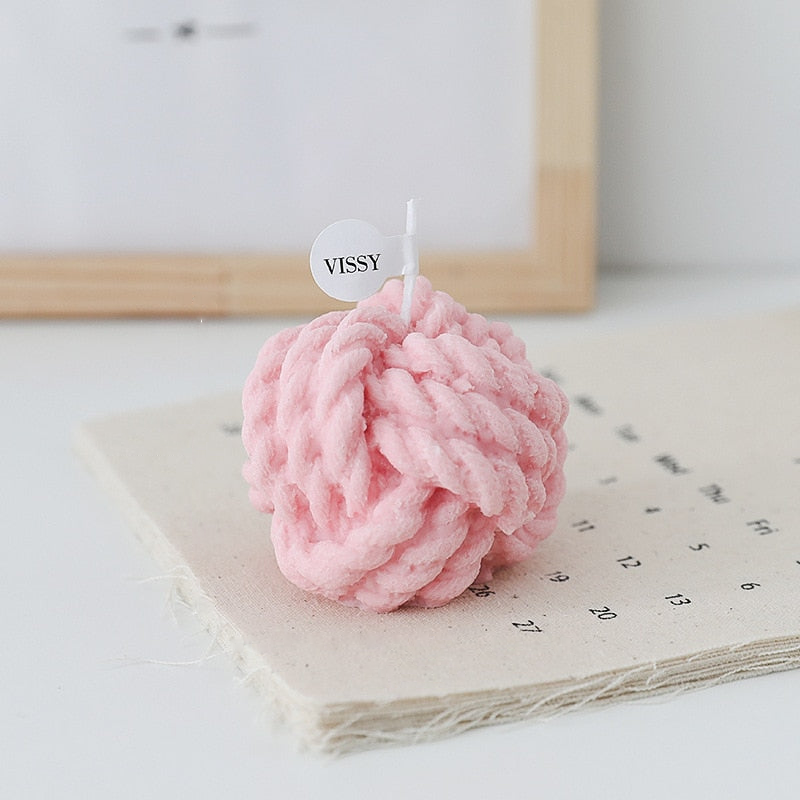 Wool Knot Textured Decorative Candle Pink