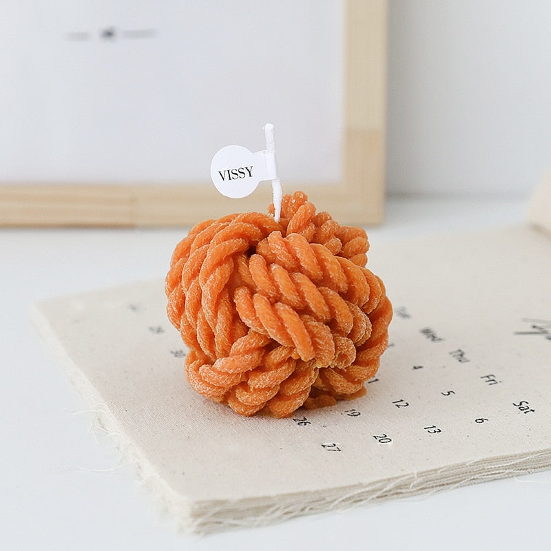 Wool Knot Textured Decorative Candle Orange