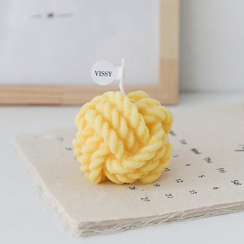 Wool Knot Textured Decorative Candle Yellow