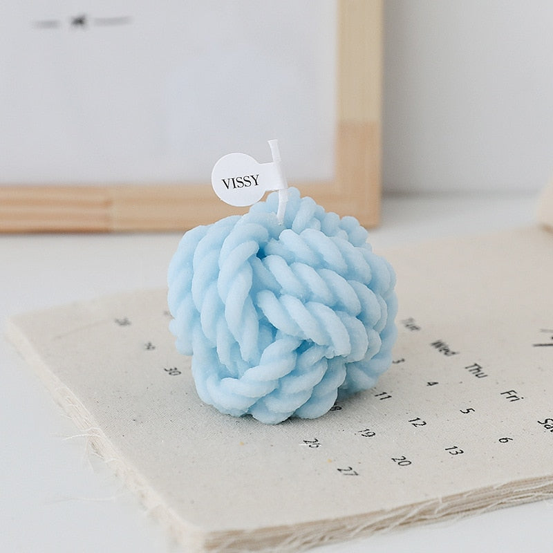 Wool Knot Textured Decorative Candle Blue