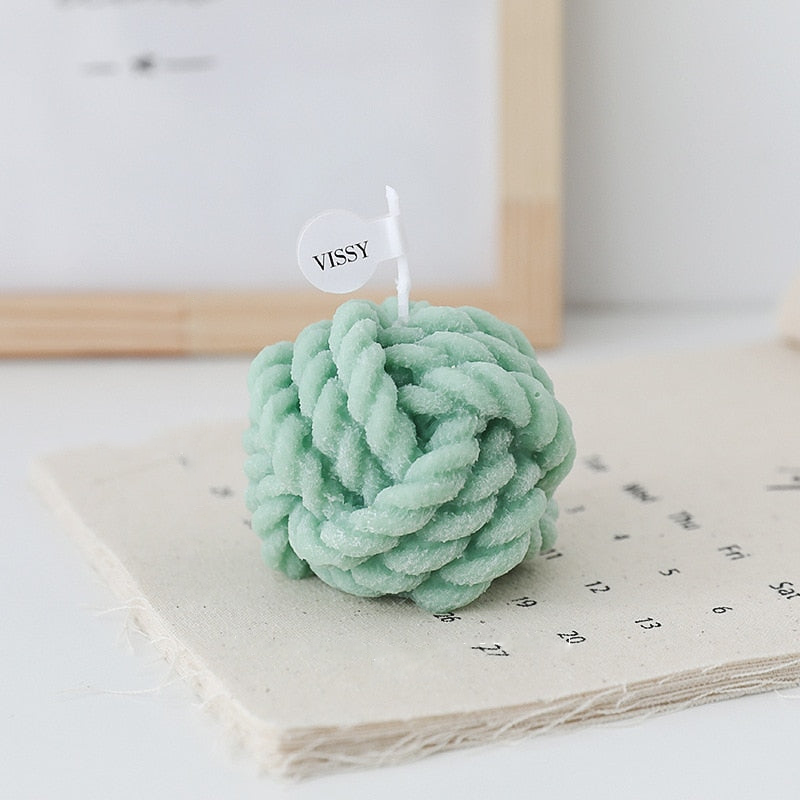 Wool Knot Textured Decorative Candle Light Green