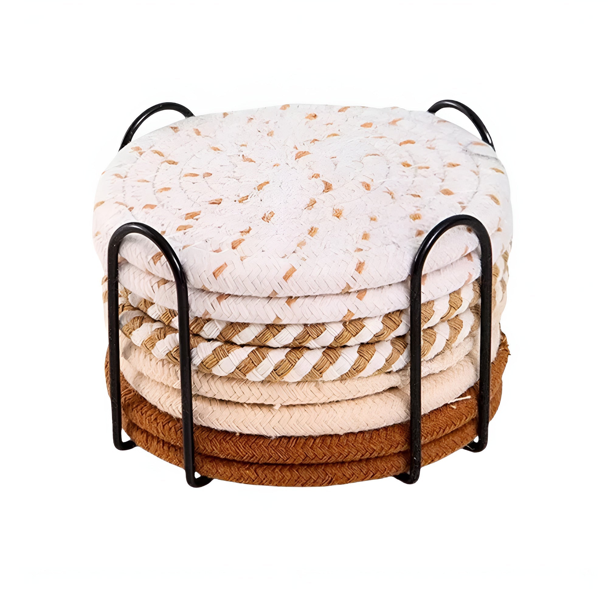 Woven Whirl Coaster Set | 8Pcs Set Natural Neutrals