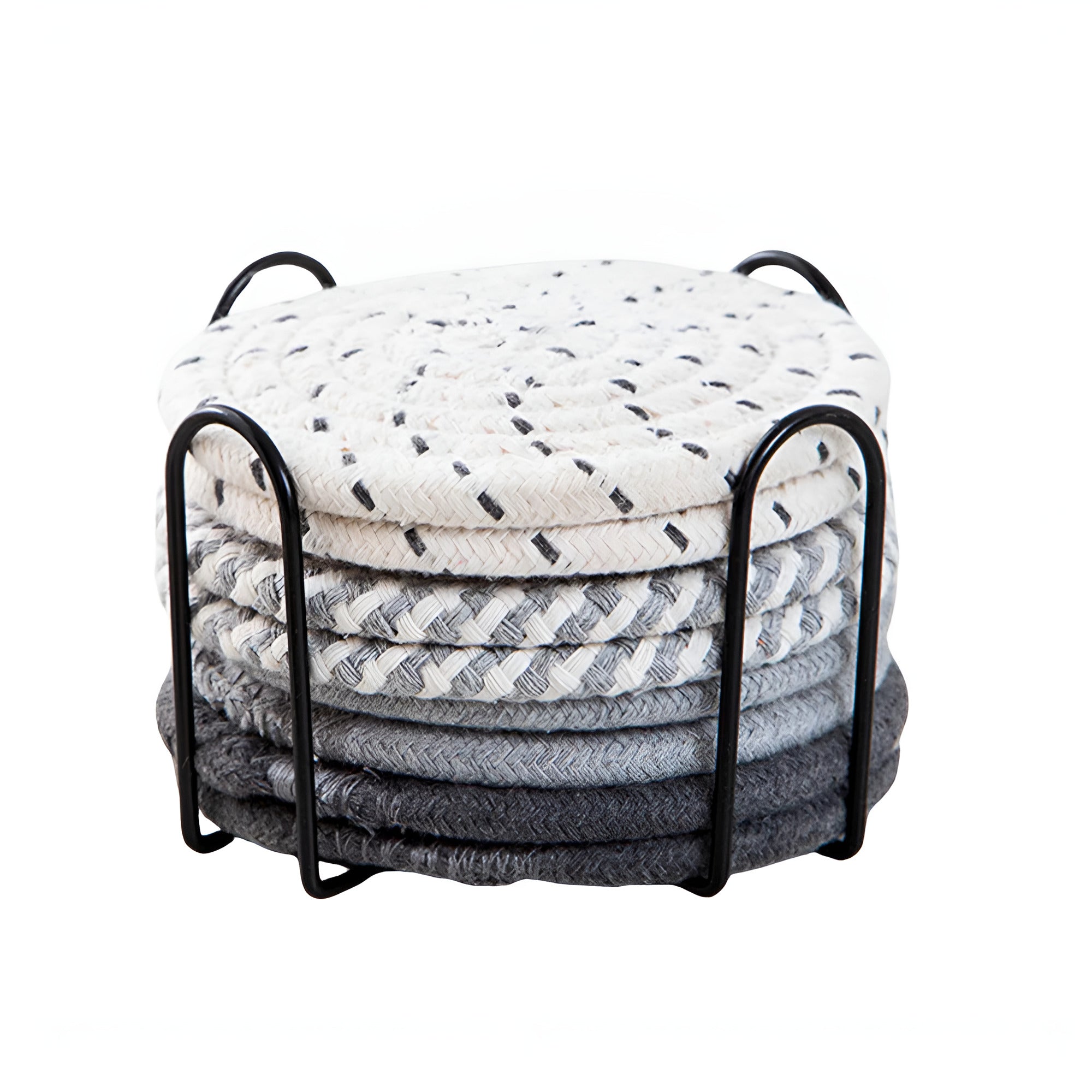 Woven Whirl Coaster Set | 8Pcs Set Monochrome Drift