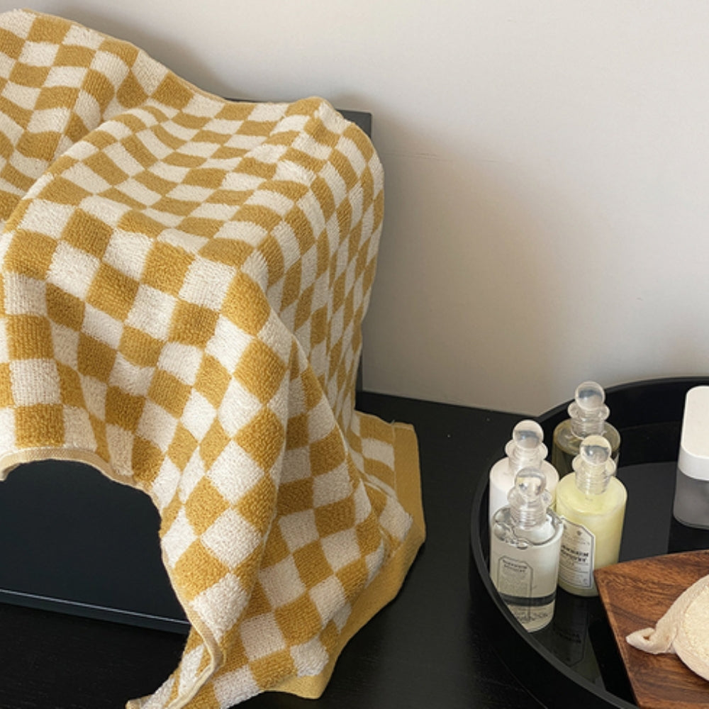 Retro Checkmate Cotton Towel Yellow