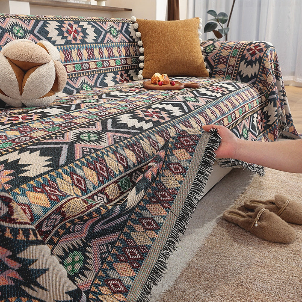 Zarela Boho Chenille Sofa Cover Midnight Tribal