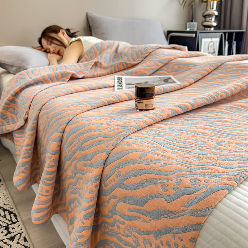 Zebra Pattern Cotton Blanket - Lightweight Muslin Quilt