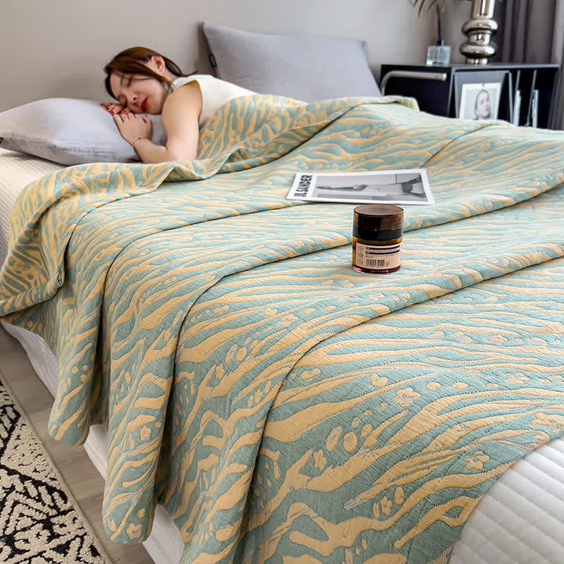 Zebra Pattern Cotton Blanket - Lightweight Muslin Quilt Yellow