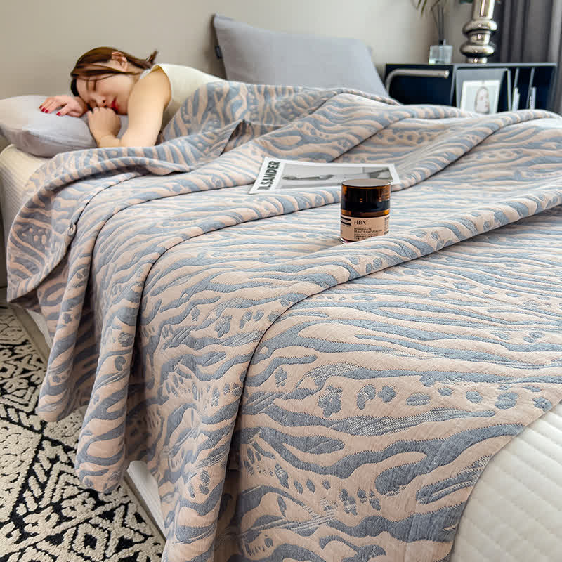 Zebra Pattern Cotton Blanket - Lightweight Muslin Quilt Coffee