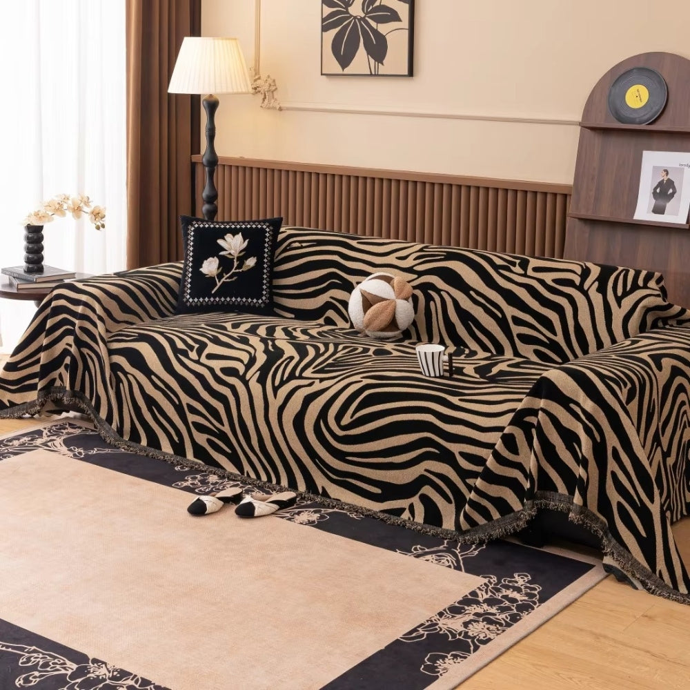 Zentara Chenille Zebra Geometric Sofa Cover Desert Onyx