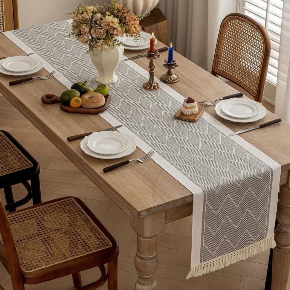 Zigzag Loom Table Runner Soft Gray