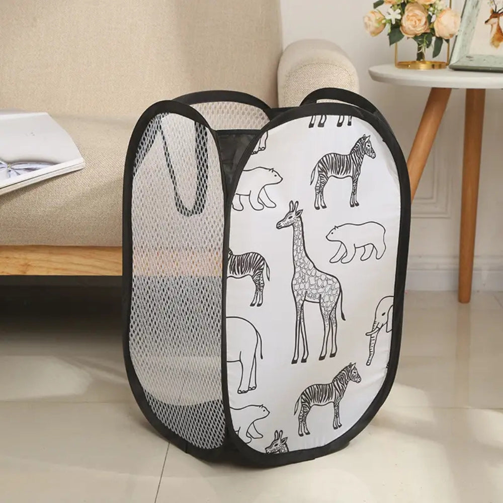 Zoola Animals Mesh Laundry Basket Cream Onyx