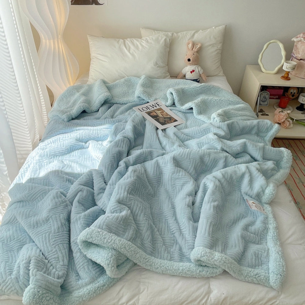 Seraphina Soft Jacquard Rabbit Plush Blanket Sky Blue